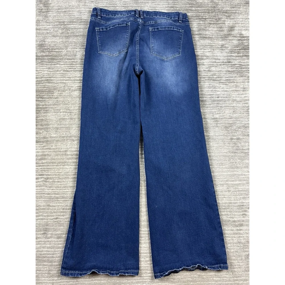 Fashion Wear Jeans Womens‎ XL Blue Denim Flare Destroyed Cotton Blend